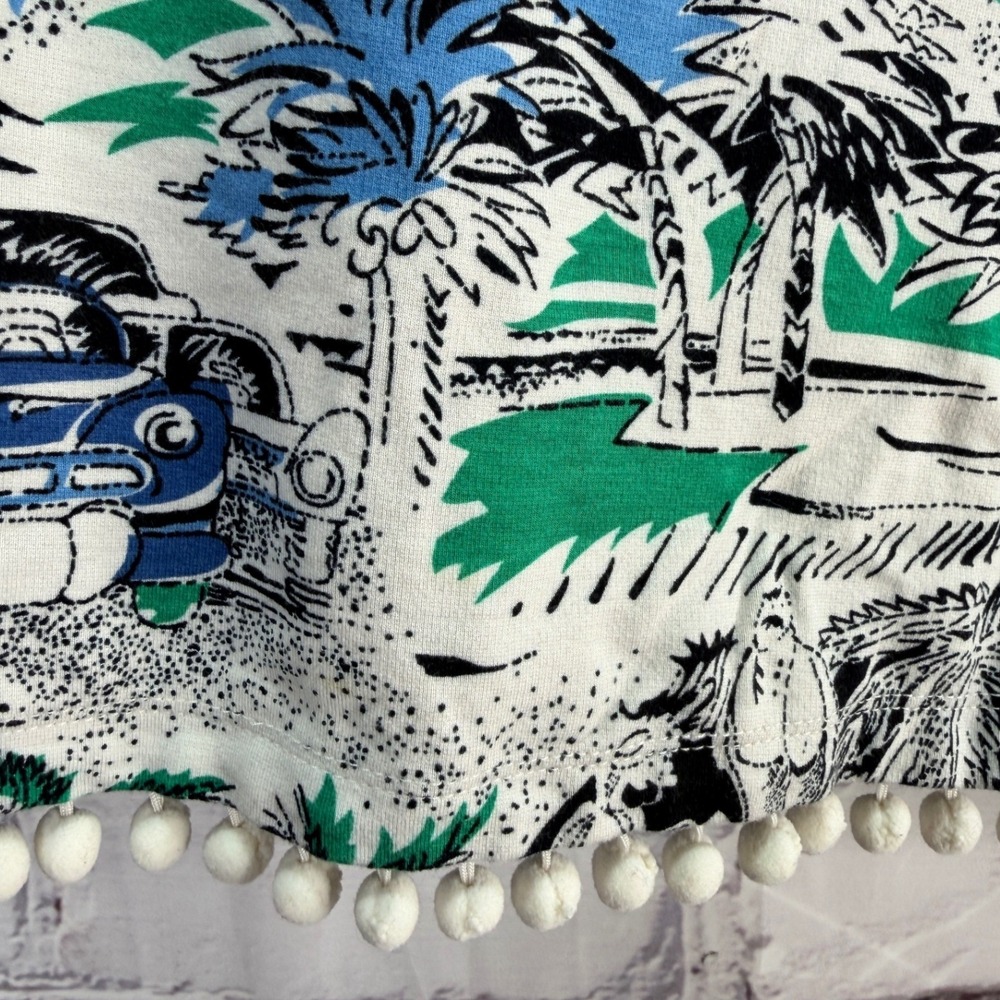 Ann Taylor Tank Top Womens M Tropical Print Coastal Pom Pom Hem Keywhole Back - Picture 4 of 9